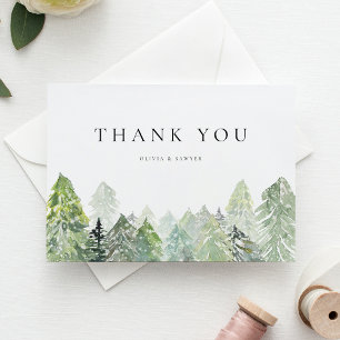 Carte De Remerciements Aquarelle neige Forêt À feuillage persistant Maria