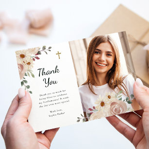 Carte De Remerciements Aquarelle neutre florale   Photo de confirmation