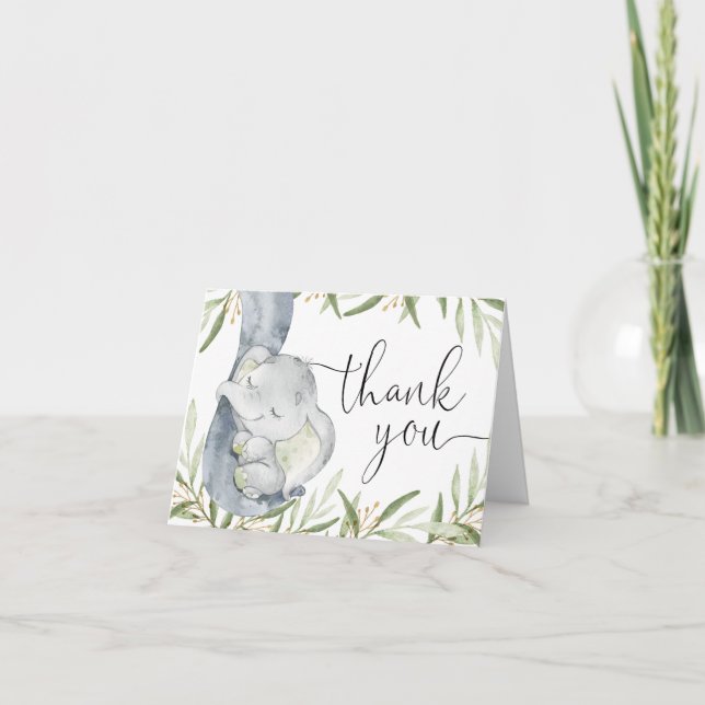 Carte De Remerciements Aquarelle neutre pour le genre éléphant (Devant)