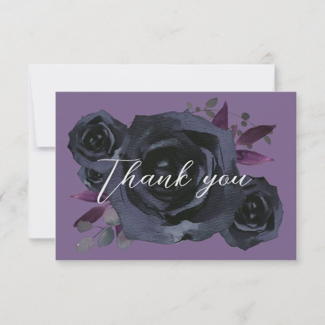 Carte De Remerciements Aquarelle Noir Rose Moderne Goth (Devant)