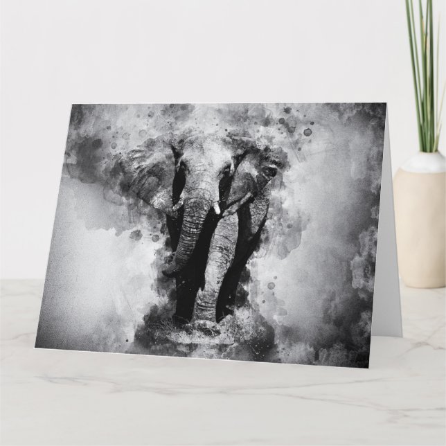 Carte De Remerciements Aquarelle noire et blanche africaine Eléphant (Devant)