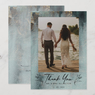 Carte De Remerciements Aquarelle océanique moderne avec photo or