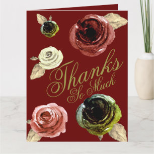 Carte De Remerciements Aquarelle Or et Burgundy ScriptMerci beaucoup