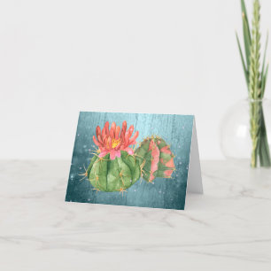 Carte De Remerciements Aquarelle Orange Blooming Cactus bleu turquoise
