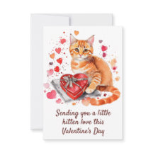 Aquarelle Orange Tabby Chat avec Boîte Cadeau Coeu