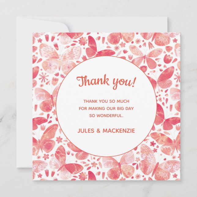 Carte De Remerciements Aquarelle papillon rose (Devant)