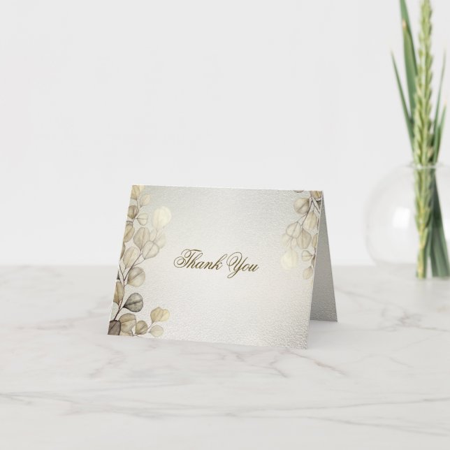 Carte De Remerciements Aquarelle Party Golden Eucalyptus Foliage brillant (Devant)
