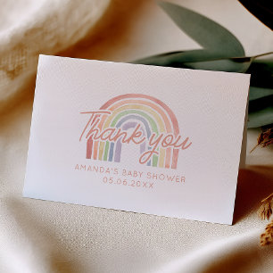 Carte De Remerciements Aquarelle Pastel Cute Baby shower arc-en-ciel plié