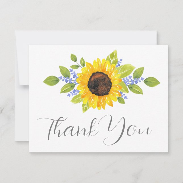 Carte De Remerciements Aquarelle peinte à la main Swag de tournesol (Devant)