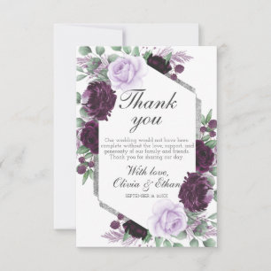 Carte De Remerciements Aquarelle Peony Gris pourpre Mariage de automne ar