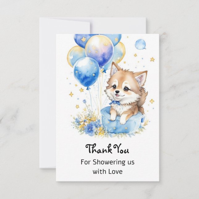 Carte De Remerciements Aquarelle Petit Loup Baby shower (Devant)