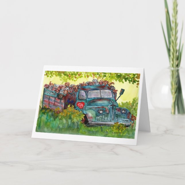 Carte De Remerciements aquarelle POMDR chien secourir camion avec chiens  (Devant)