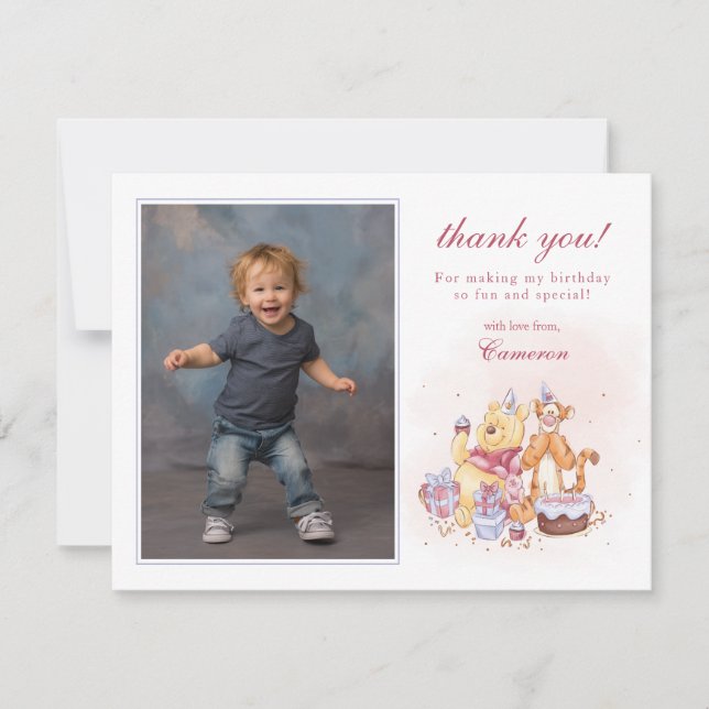 Carte De Remerciements Aquarelle Pooh & Friends | Premier anniversaire (Devant)