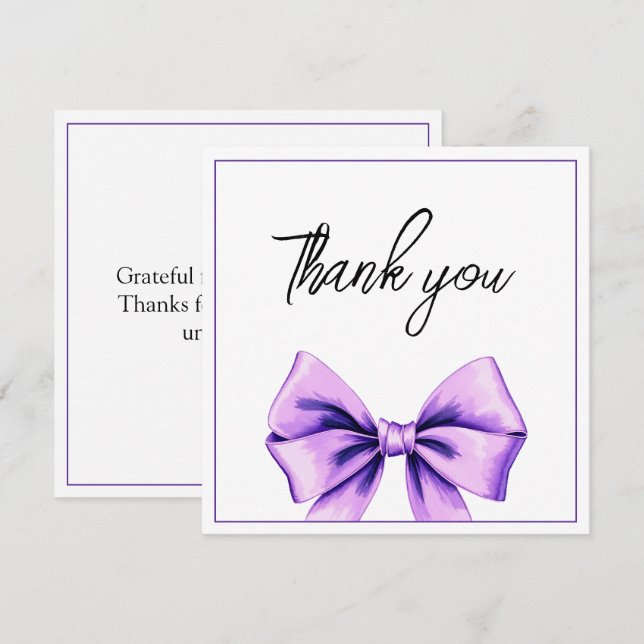 Carte De Remerciements Aquarelle Purple Bow Sweet 16 Anniversaire (Devant / Derrière)