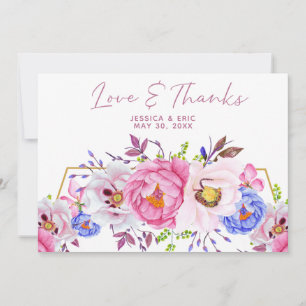 Carte De Remerciements Aquarelle Romantique Mariage