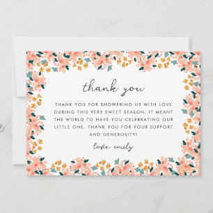 Carte De Remerciements Aquarelle rose Baby shower de jardin Floral