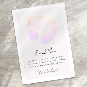 Carte De Remerciements Aquarelle rose Baby shower pieds bébé