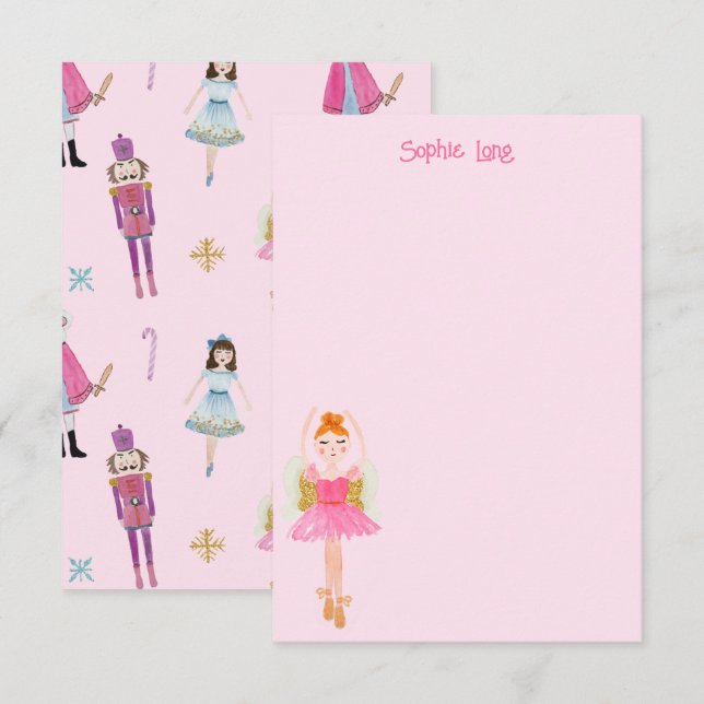 Carte De Remerciements Aquarelle rose blanc Ballerina (Devant / Derrière)