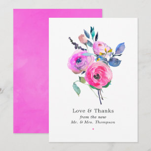Carte De Remerciements Aquarelle rose chaud Mariage