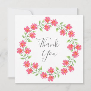 Carte De Remerciements Aquarelle rose corail marguerites
