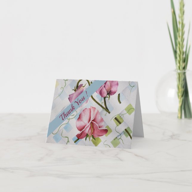 Carte De Remerciements Aquarelle rose de pois doux florale (Devant)