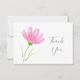 Carte De Remerciements Aquarelle rose doux Fleur de Cosmos
