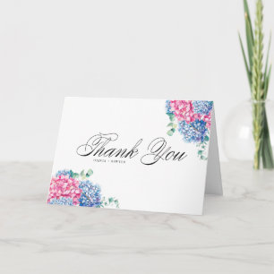 Carte De Remerciements Aquarelle rose et bleu Hydrangeas Mariage