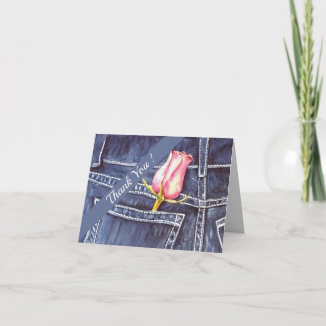 Carte De Remerciements Aquarelle rose et bleue de denim florale (Devant)