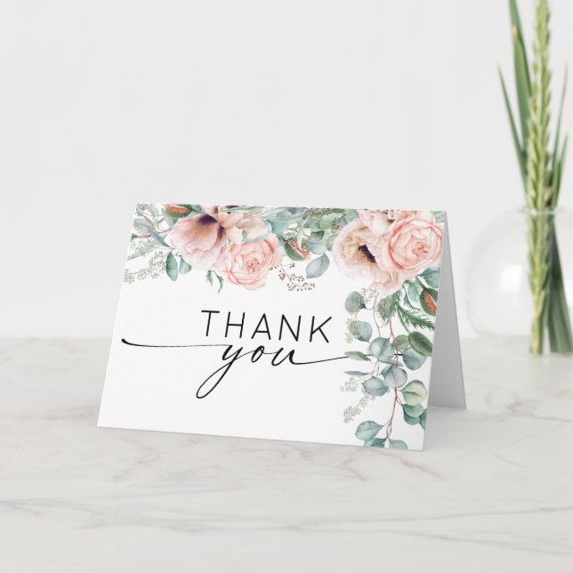 Carte De Remerciements Aquarelle rose Fête des mariées florale (Devant)