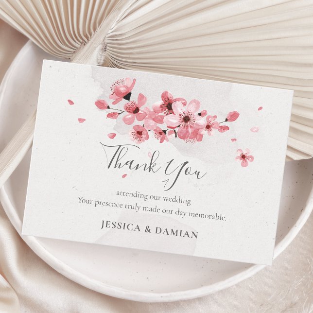 Carte De Remerciements Aquarelle rose fleurs cerisier Mariage (Créateur téléchargé)