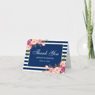 Carte De Remerciements Aquarelle rose Floral Bleu Bleu Mariage Note