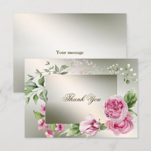 Carte De Remerciements Aquarelle rose Floral Frame Bronze brillant