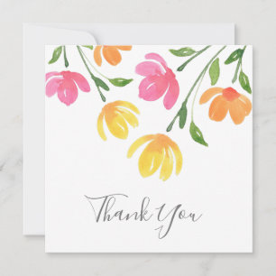 Carte De Remerciements Aquarelle rose, jaune, orange, rose tiges florales