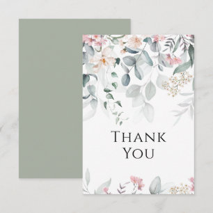 Carte De Remerciements Aquarelle rose Mariage de verdure