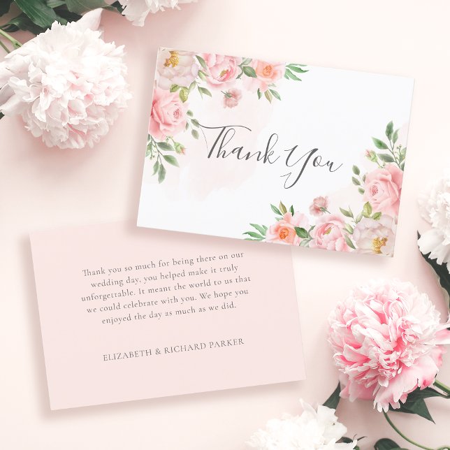 Carte De Remerciements Aquarelle rose pâle Mariage de verdure Florale (Créateur téléchargé)