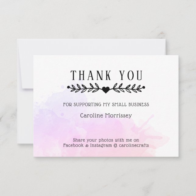 Carte De Remerciements Aquarelle rose pourpre (Devant)