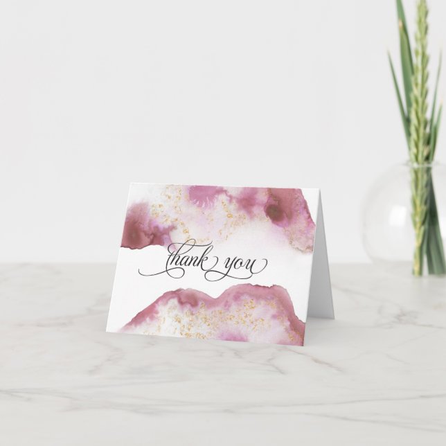 Carte De Remerciements Aquarelle Rose Quartz Gold Geode BarefootBride™ (Devant)