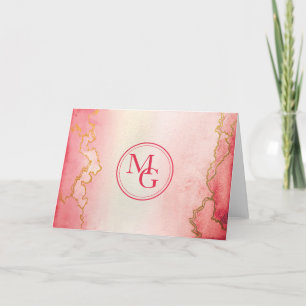 Carte De Remerciements Aquarelle rose rouge rouge rouge ombre or monogram