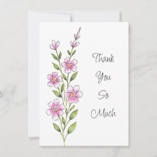 Carte De Remerciements Aquarelle rose, Stylo et encre