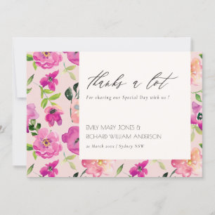 Carte De Remerciements Aquarelle rose vif rétro Mariage floral