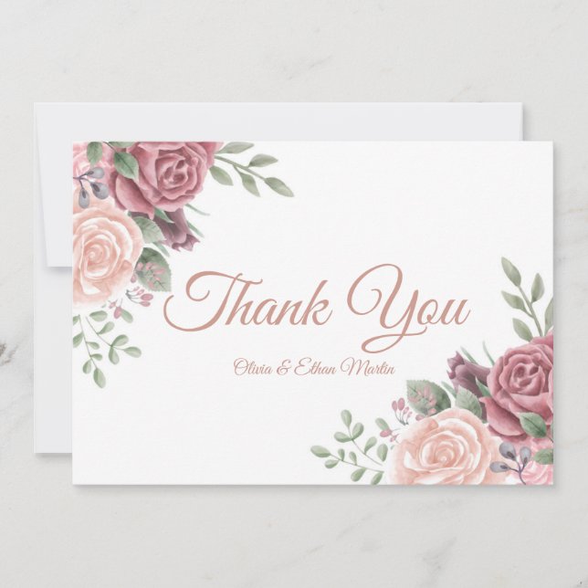 Carte De Remerciements Aquarelle rose vintage (Devant)