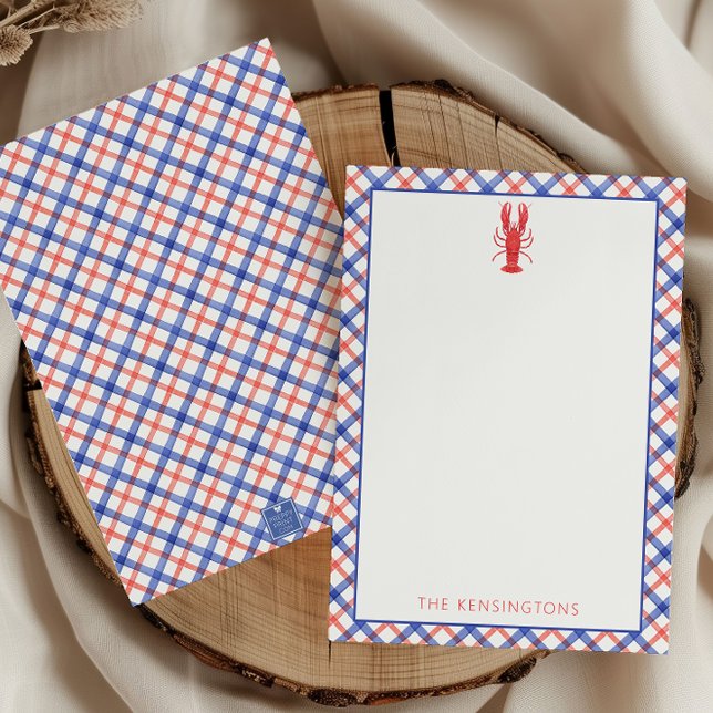 Carte De Remerciements Aquarelle Rouge & Bleu Plaid Homard Personnalisé (Créateur téléchargé)