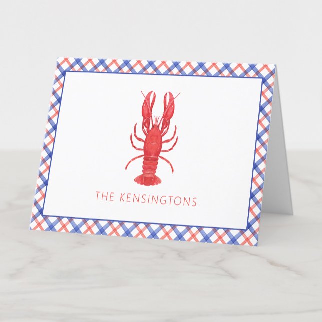 Carte De Remerciements Aquarelle Rouge & Bleu Plaid Homard Personnalisé (Créateur téléchargé)