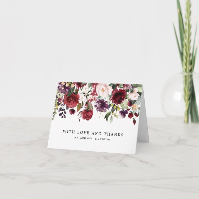 Carte De Remerciements Aquarelle rouge et rose Floral Personnalisé (Devant)