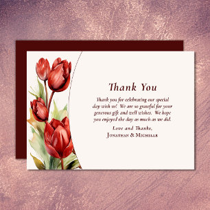 Carte De Remerciements Aquarelle Rouges Tulipes Mariage Floral