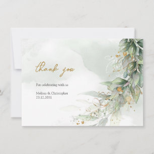 Carte De Remerciements Aquarelle rustique eucalyptus vert or