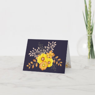 Carte De Remerciements Aquarelle rustique Jaune Roses sauvages, bleu unio