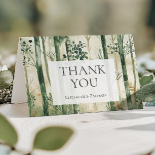 Carte De Remerciements Aquarelle rustique Vert Mariage bois or