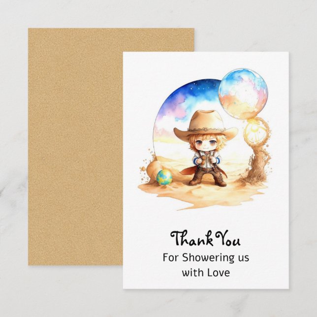 Carte De Remerciements Aquarelle : Saddle Up Cowboy Baby shower (Devant / Derrière)