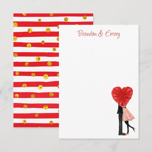 Carte De Remerciements Aquarelle Saint-Valentin en mode fille couple (Devant / Derrière)